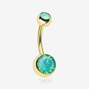 Golden Opalite Double Gem Ball Steel Belly Button Ring-Pacific Opal